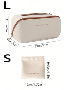 1pc Travel Dual Layer Cosmetic Bag, PU Leather Waterproof Makeup Bag, Large Capacity Toiletry Pouch, Beach Bag, Travel Bag, Portable Makeup Organizer, Makeup Brush Holder, Essential For Holiday, Gift For Friends, Mother's Day, Teacher, Bridesmaid