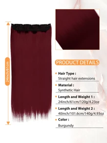 1 pieza Extensiones de cabello sintéticas resistentes al calor de 24 pulgadas y 40 pulgadas en una sola pieza, color marrón óxido, burdeos, rubio, multicolor, extra largas y rectas con 5 clips, extensiones de cola de caballo resistentes al calor de fibra adecuadas para mujeres y niñas para diversas ocasiones, incluyendo festivales de música, fiestas, cosplay, vacaciones y todas las estaciones