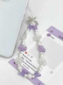 1pc Purple Rose Flower Bracelet, French Rose Flower, Ceramic Style Black Matte Cute Girly Minimalist Smartphone Chain Keychain