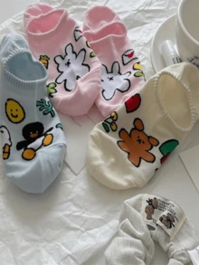 5 Pairs Women's Cartoon Pattern Breathable Invisible Ankle Socks - Multicolor - View 8