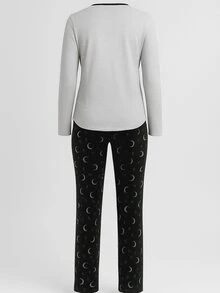 Women's Long Sleeve Cold Weather Printed Eyelash Pajamas With Gray Eyes And Trousers - Grey - View 5