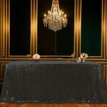 Shiny Rectangular/Round Sequined Tablecloths - Suitable For Wedding Supplies, Holiday Parties, Restaurant Tablecloths, Kitchen Decorations, Bridal Gifts,Graduations, Bridal Showers, Table Decorations, Valentine's Day Decorations, Home Décor, Room Decorations, Home Furnishings, Bachelor/Bachelorette Parties,Picnics, Table Décor, Bedroom Decor, Gender Reveal, Lunar New Year, Easter, Kitchen Essentials, Party Decor. - 黑色 - 查看 3