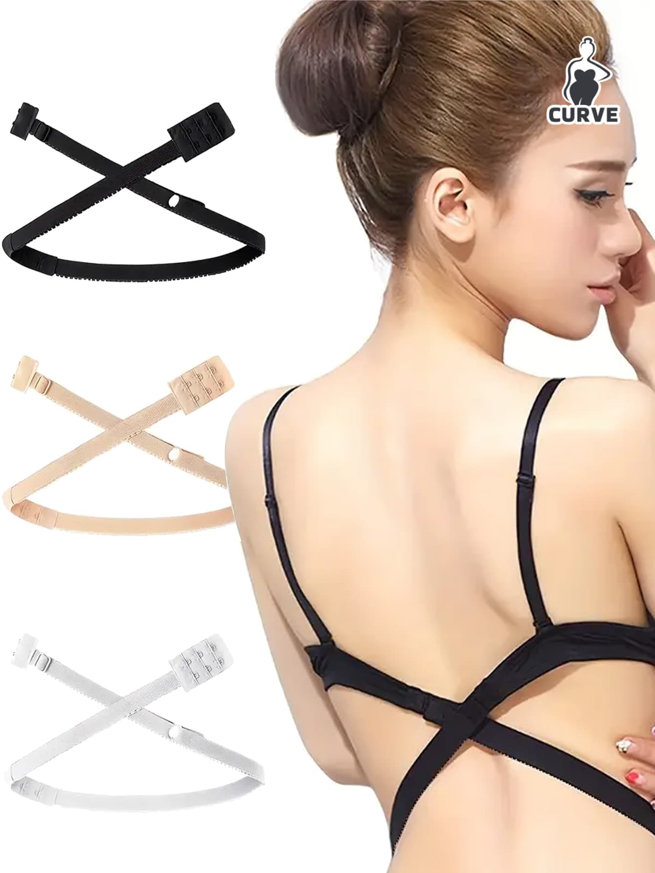 3 件隐形胸罩肩带，露背胸罩延长带，适用于交叉胸罩、派对晚礼服、可调节胸罩延长肩带 - 彩色 - 查看 1