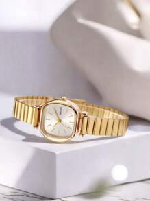 1 pieza Reloj de cuarzo vintage con correa de acero inoxidable para mujer, versátil para uso diario