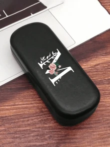 優雅個性化黑色眼鏡盒，印有花卉與A-Z字母圖案，中性款－硬殼眼鏡保護盒，內襯耐磨柔軟材質，適用於近視眼鏡及各種眼鏡配件－便攜式近視眼鏡收納盒，適合旅行與日常使用，生日派對禮物 - 黑色 - 查看 8