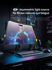 Lámpara decorativa de pantalla táctil dual, Luz de ambiente/juego, Lámpara de protección ocular para monitor de esports, Lámpara colgante de pantalla de computadora con retroiluminación RGB multicolor y luz frontal ajustable de 3 colores
