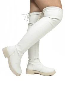 AC. ANA CRISTINA FOOTWEAR Bota Over The Knne AC Salto Baixo Napa Stresch Simples Universitário OUTONO/INVERNO, Bota cano longo bota branca botas feminina elegant