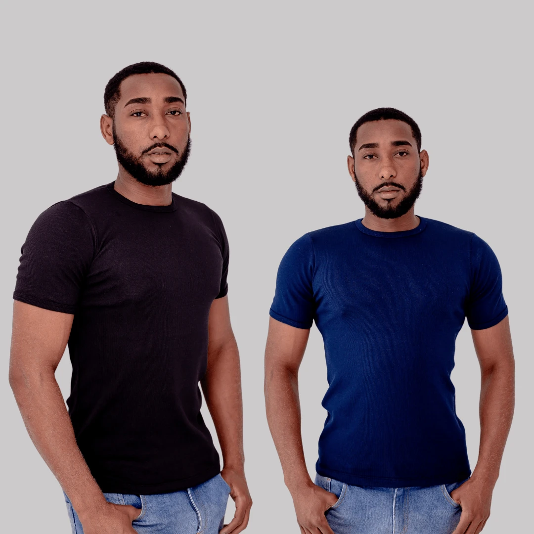 Men's 100% Ribbed T-Shirt - Navy Blue - View 1