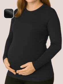 Lavin Basic 01-C5 Thermal Maternity Blouse With Long Sleeves, Sizes S To G3 - Black - View 2