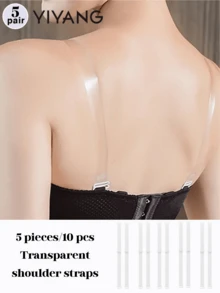 YIYANG 10 stycken / 5 par transparenta osynliga underkläder med avtagbara justerbara axelremmar, elastiska silikon halkfria intimunderkläder, viktiga axelremmar för sommaren