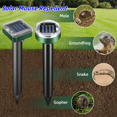 Solar Powered Ultrasonic Pest Repeller, Mosquito & Rodent Repelling Device With 600mAh Battery & Solar Panel - High Quality Yard Protection Against Moles, Gophers And Voles, Effective For 7-14 Days Of Continuous Use - Easy Installation, Durable Design, Suitable Outdoor Anti-Rodent Tool For Garden And Lawn