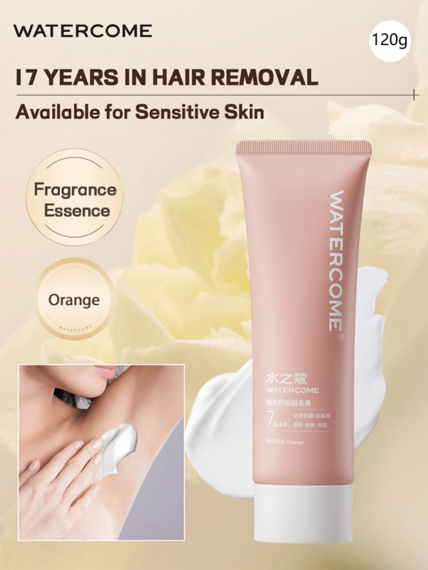 WATERCOME 120g Hair Removal Cream For Women,Depilatory Cream, Mild And Gentle Removal With Aroma, For Unwanted Hair In Underarms, Bikini Line Area, Arms & Legs Area, Painless Flawless Depilatory Cream, Sensitive Formula Suitable For All Skin Types