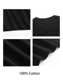 Camiseta de verano Estampado sencillo De cuello redondo Casual Blusa de manga corta En primavera y verano algodón - Negro - Ver 5