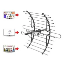 Large Curved Outdoor Digital DTT TV Antenna Plus 3-Way Splitter - Silver - View 1