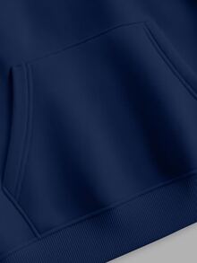 Men's Sweatshirt Kangaroo Cold Weather Top With Plain Hood Without Print - Azul Marino - Ver 2