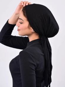 1pc New Solid Color Wide Brim Headscarf Hat Women Hat For Dress - A - View 14