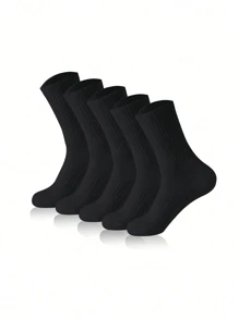 5 Pairs Of Black And White Thick Men's And Women's Winter Socks, Fashionable, Casual, Comfortable, Breathable, Odor Proof, Outdoor Sports, Running, Fitness, Compression Knee Socks, Black And White High Tube Socks For Business And Leisure Vacations