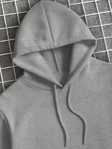 Men's Sweatshirt Kangaroo Cold Weather Top With Plain Hood Without Print - Gris - Ver 3