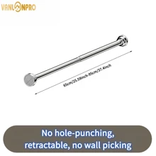 VANLONPRO 1 pieza Barra de cortina extensible de acero inoxidable sin taladrar de 45-250 cm/17.72-98.43 pulgadas, apta para baño, ventana, autocaravana, sala de estar, dormitorio, cortinas, armario, etc. Decoración de baño de verano, accesorios de baño, de vuelta al colegio