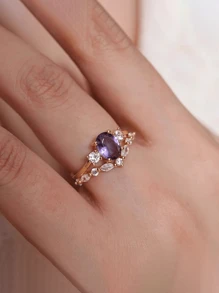 1 pieza Anillo de plata de ley 925 en forma de oliva con micro-pavé ovalado, elegante para mujer, adecuado para fiestas, uso diario, Día de San Valentín, regalo de aniversario