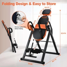 Table For Back Pain Relief, 350 Lbs Capacity Strength Training Inversion Equipment, With Safe Belt & Comfortable Ankle Holders - Orange Black - View 7