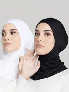 1/2件装穆斯林女士粘胶纤维头巾内衬，弹性针织颈部和下巴遮盖头巾帽即时内衬头巾 - 女士頭巾帽 - 查看 11