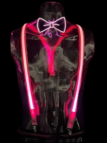 1件/2件返校派對發光領結與發光吊帶，男士LED發光吊帶，音樂節發光LED節日服裝派對裝飾，酷炫發光舞會禮物，適用於萬聖節與聖誕派對服裝道具，發光領結與吊帶，讓男士成為派對焦點 - 彩色 - 查看 8