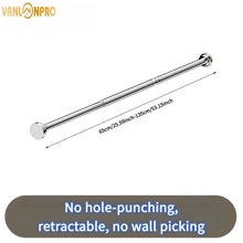 VANLONPRO 1 pieza Barra de cortina extensible de acero inoxidable sin taladrar de 45-250 cm/17.72-98.43 pulgadas, apta para baño, ventana, autocaravana, sala de estar, dormitorio, cortinas, armario, etc. Decoración de baño de verano, accesorios de baño, de vuelta al colegio