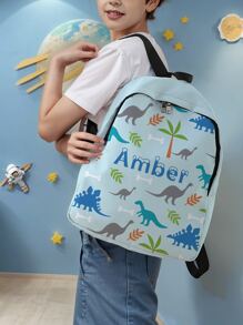 1 pieza Mochila con estampado de dinosaurio de caricatura y diseño de argyle personalizado, se puede personalizar según tu diseño único, apto para niños y adolescentes, imprime tu propio nombre o regálalo a hermanos y compañeros de clase