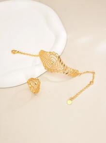 1 pieza Elegante y de Moda Versátil Juego de Joyería Anillo y Pulsera Floral Hueca