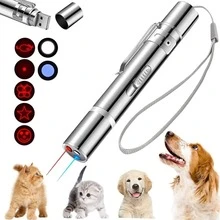 PETSIN 3-In-1 Cat Toys Laser Pen - Red Laser, UV Light, White Light 3 Modes, 5 Red Laser Chase Patterns, UV Wood's Lamp, LED White Flashlight, USB Rechargeable (60mAh), Stainless Steel Material, Pet Training & Interactive Toys