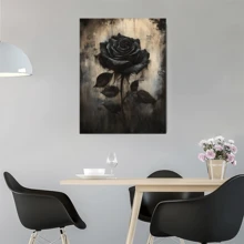 Gothic Elegance: 1Pc Unique White Valentine's Day Black Rose Bouquet Canvas Wall Art,Classical Black Flowers Posters,Prints For Wall Decor Pictures,Bathroom Decor, Room Decor Bedroom,Home Decor Living Room,House Decor,Home Accessories,Kitchen Decor & Office - Perfect Gift For Mother's Day, Birthdays- No Frame - Black - View 12