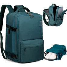 多功能旅行背包，大容量商务通勤笔记本电脑包，适合短途旅行和学校旅行包学校配件学校用品 - 墨綠色 - 查看 2