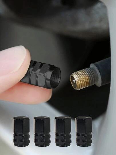 4pcs Aluminum Alloy Car Tire Valve Stem Caps, Dust-Proof Valve Stem Caps Fit For Cars, Motorcycles, Trucks, Bicycles, Compatible With US Standard Valve Stems