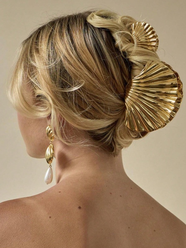 1pc Gold Metal Shell Barrette Hair Clip, Fashion Hair Accessory For Women And Girls Summer Hair Claws Claw Clips Hair Clips Hair Jaw Clip Hair Clamps Hair Clutch Hair Catcher Clip