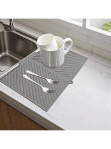 1PC Non-Slip Silicone Kitchen Mat With Drain Slots, Dish Drainer Pad For Sink Or Countertop, Quick Drying Mat For Pots, Pans, And Utensils, Heavy Duty Countertop Protector.