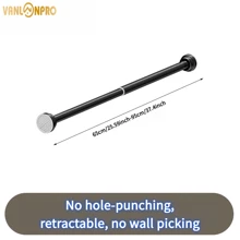 VANLONPRO 1 pieza Barra de cortina extensible de acero inoxidable sin taladrar de 45-250 cm/17.72-98.43 pulgadas, apta para baño, ventana, autocaravana, sala de estar, dormitorio, cortinas, armario, etc. Decoración de baño de verano, accesorios de baño, de vuelta al colegio