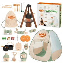 25pcs Kids Outdoor Camping Adventure Playset - Tent, Shovel, Lantern, Binoculars, Pot, Flashlight, Water Bottle, First Aid Kit, Watch - Random Colors, Gift For Boys & Girls, Party, Christmas, Back To School