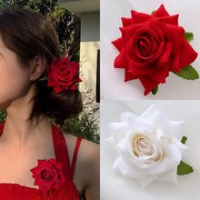 2 piezas Pinzas para el cabello con flores de rosa para mujer, blanco/rosa/rojo, adecuadas para decoración diaria, eventos culturales, estilo elegante, vida universitaria, citas, bodas y festivales. Pinzas para el cabello, artículos escolares, pinzas para el cabello rosa, accesorios lindos, accesorios para el cabello, glamour de Año Nuevo
