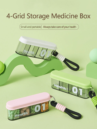 1Pc四格药盒药品包装收纳盒便携一日三餐迷你药瓶