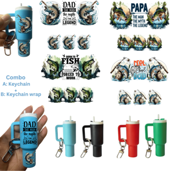 4pcs Mini Tumbler Keychain Set With 4pcs UV DTF Nurse Print Transfer Stickers - "Dad Is The King Of The Game" Design, Perfect For Backpacks, Doors, And Car Keys - Ideal DIY Craft Kit And Father's Day Gift, Car Key Decoration|Playful Design|Glossy Finish, Keychain Decorations