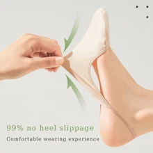 5 Pairs Women's Summer Thin Non-Slip Silicone Heel Invisible Socks, Minimalist Style Versatile For Daily Wear