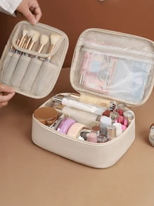 1个多功能PVC化妆包，夏季旅行化妆品收纳包，防水浴室收纳袋，可装护肤品、化妆刷、眼影盘、粉饼、乳液、口红、首饰，伴娘礼物、母亲节礼物、送给朋友和老师的礼物 - 彩色 - 查看 6