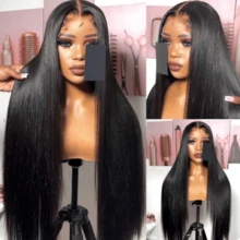 MECRY 合成蕾丝假发 26 英寸 1B 黑色长直无胶合成蕾丝前假发 13x4 预拔即用，适合初学者 14 英寸混合发接发假发无胶前额真人前额假发，非常适合度假风格 - 自然色&黑色系 - 查看 7