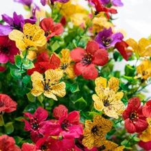 NKEN 1 buchet artificial cu violete, cu țepi de pământ (opțiuni multicolore), mătase artificială cu violet și verdeață, aspect real, plantă simulată pentru verandă, casă, terasă interioară, balcon, curte, aranjament floral introdus în pământ.