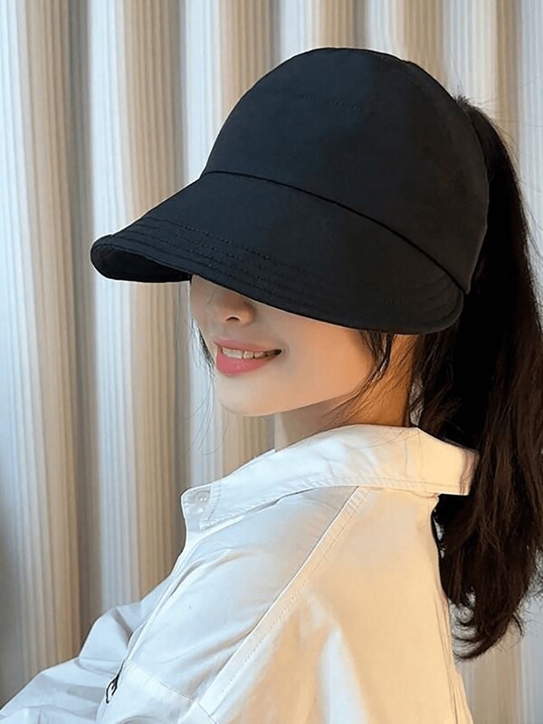 Breathable Women's Foldable Sun Hat, Wide Brim, UV Protection, Open Top Pointed Visor, Suitable For Ponytail