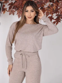 Women's Winter Set, Long Sleeve Blouse And Wide Leg Pants - Nude - 查看 5