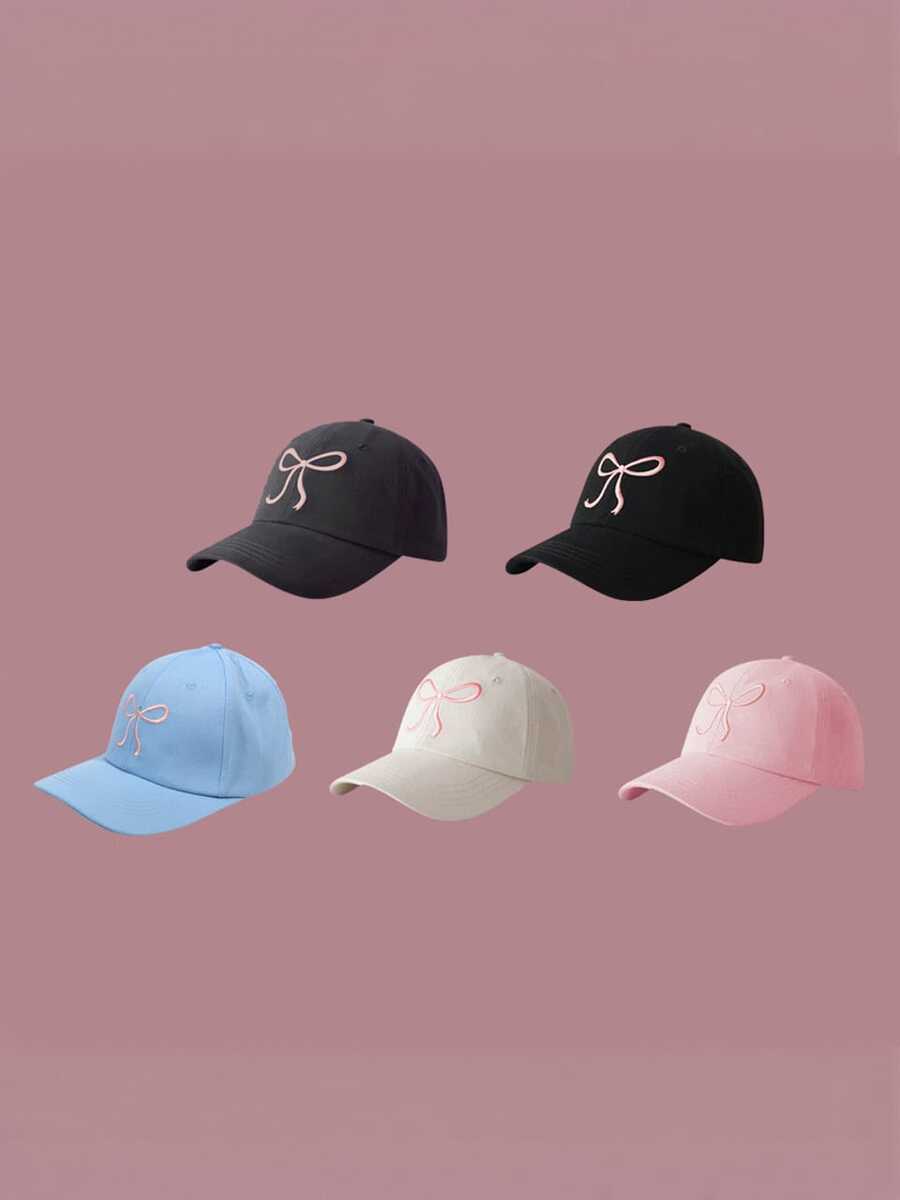 Sweet Bowknot Embroidery Baseball Hat For Women Solid Color Korean Girl Peaked Cap Outdoor Soft Cotton Snapback Sun Visors Hat - Multicolor - View 1