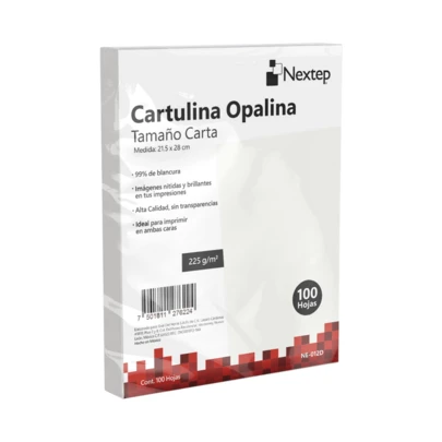 Cartulina Opalina Nextep Blanca Gruesa 225g Paquete con 100 Hojas, Cartulina de Papel Resistente para Manualidades, Escuela, Oficina, Proyectos Creativos y Papelería Profesional, Cartulina Blanca de Alta Calidad para Dibujo, Scrapbook, Tarjetas, Collages y Actividades Artísticas, Pack de Papel Multiusos Ideal para Estudiantes, Profesores y Uso Diario en Casa o Trabajo, Hoja Opalina Gruesa de 225 gramos