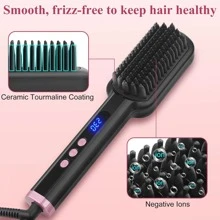 Brosse lissante à ions négatifs, peut être utilisée comme une brosse régulière ou un lisseur de cheveux, écran LCD affichant la température, réglable de 100 à 230°C en 14 réglages (intervalle de 10°C)